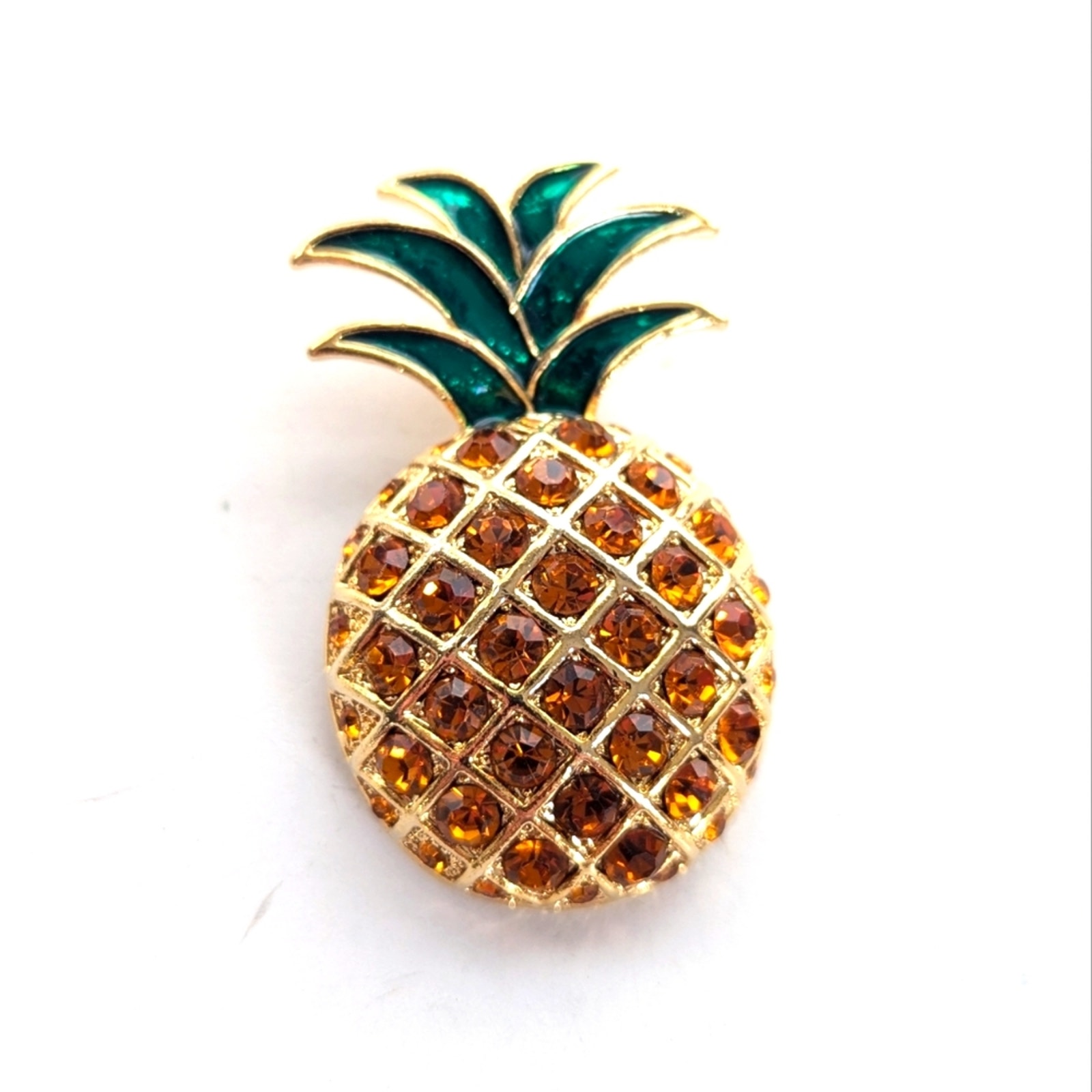 Vintage Gold Tone Rhinestone Pineapple Enamel Tropical Resort Necklace Pendant Vintage Gold Tone Rhinestone Pineapple Enamel Tropical Resort Necklace Pendant